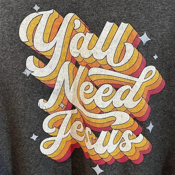 DOM Womens T Shirt Plus Size 2XL Yall Need Jesus Graphic Text Saying Pullover - Picture 3 of 6